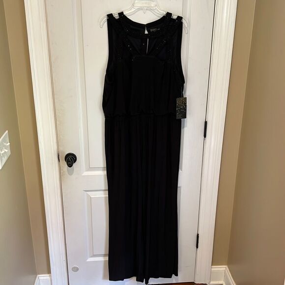 New Spense woman black strappy pantsuit with beads